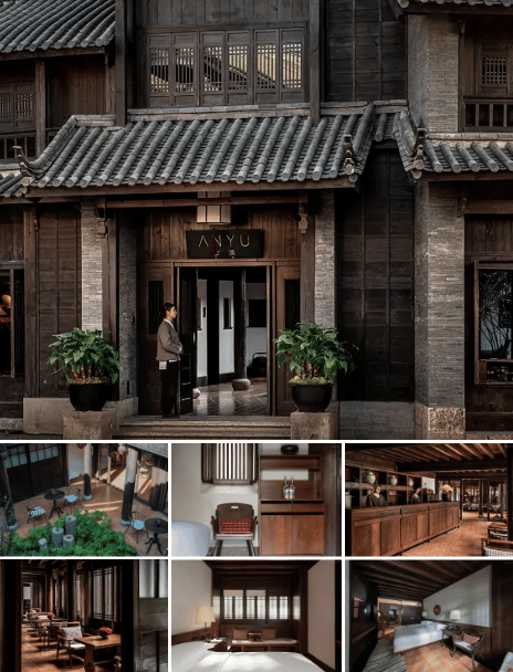 Luxury Anyu hotel featuring traditional Chinese architecture, wooden interiors, and minimalist boutique rooms.